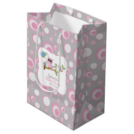 Roze en Grijs Baby Uil Baby shower Medium Cadeauzakje