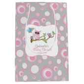 Roze en Grijs Baby Uil Baby shower Medium Cadeauzakje (Voorkant)