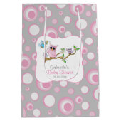 Roze en Grijs Baby Uil Baby shower Medium Cadeauzakje (Achterkant)