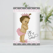 roze en grijs babymeisje kaart (Staand voorkant)