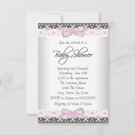 roze en grijs babymeisje kaart (Achterkant)