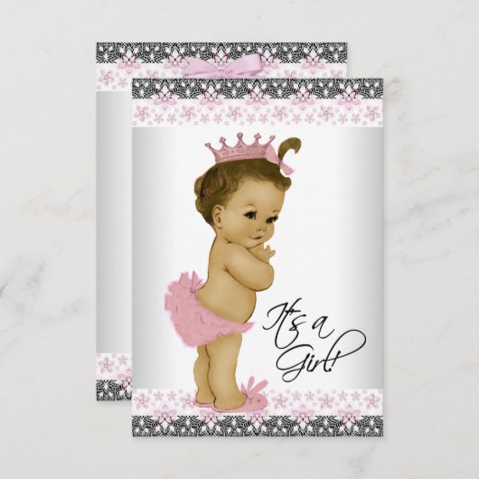 roze en grijs babymeisje kaart (Voorkant / Achterkant)