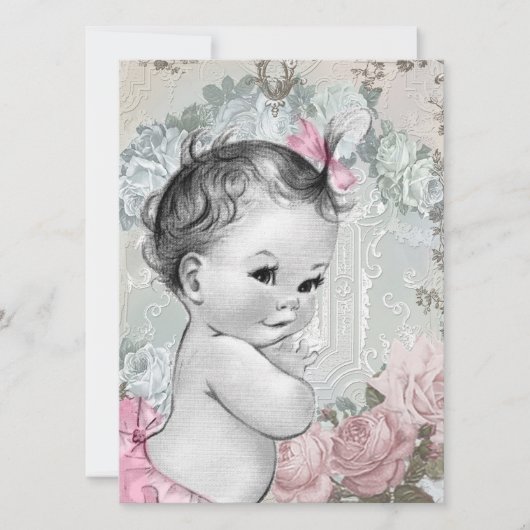  roze en grijs babymeisje kaart (Voorkant)