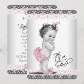  roze en grijs babymeisje kaart (Voorkant / Achterkant)