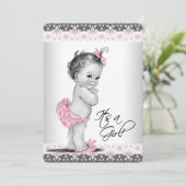  roze en grijs babymeisje kaart (Staand voorkant)