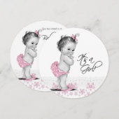  roze en grijs babymeisje kaart (Voorkant / Achterkant)