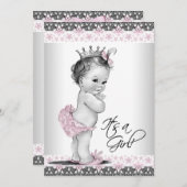 roze en grijs babymeisje kaart (Voorkant / Achterkant)