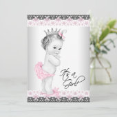  roze en grijs babymeisje kaart (Staand voorkant)