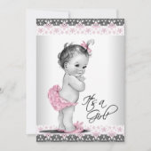  roze en grijs babymeisje kaart (Voorkant)