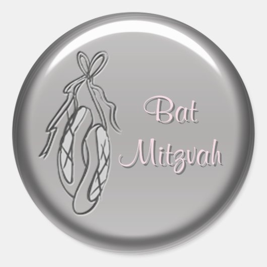 Roze en Grijs Ballet Slipper Bat Mitzvah Sticker (Voorkant)