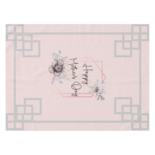 Roze en grijs Blauw Paarse Bloemen Moederdag Tafelkleed (Voorkant (Horizontaal))