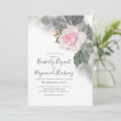 Roze en Grijs Bloemen Waterverf Elegante Bruiloft Kaart (Staand voorkant)