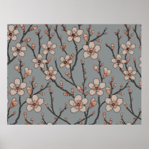  roze en grijs bloesem poster