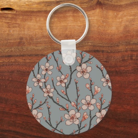 roze en grijs bloesem sleutelhanger (Voorkant)