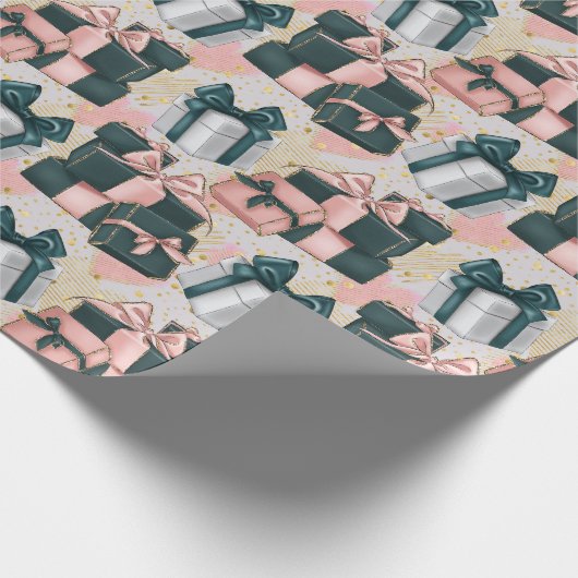 Roze en grijs  Cadeaus Verjaardag Cadeaupapier (Hoek)