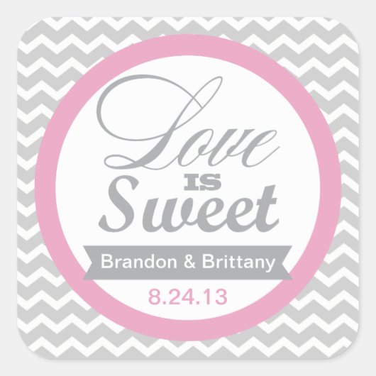 Roze en Grijs Chevron Favor Stickers (Voorkant)