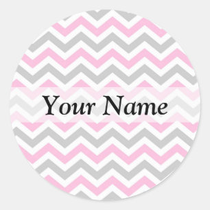 Roze en grijs chevron-patroon ronde sticker