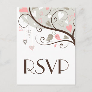 Roze en grijs   Cute Lovevogels Wedding RSVP Brief Uitnodiging Briefkaart