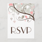 Roze en grijs | Cute Lovevogels Wedding RSVP Brief Uitnodiging Briefkaart (Voorkant)