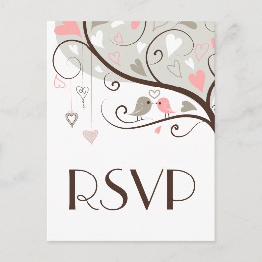 Roze en grijs | Cute Lovevogels Wedding RSVP Brief Uitnodiging Briefkaart (Voorkant)