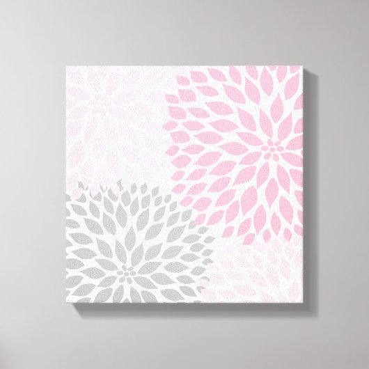 Roze en Grijs Dahlia Square Wall Art Canvas Afdruk (Voorkant)