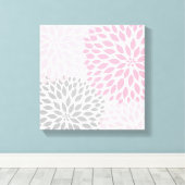 Roze en Grijs Dahlia Square Wall Art Canvas Afdruk (Insitu (Houten vloer))