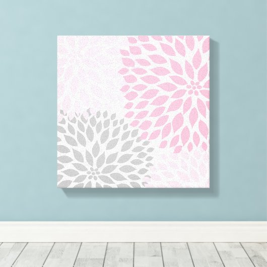 Roze en Grijs Dahlia Square Wall Art Canvas Afdruk (Insitu (Houten vloer))