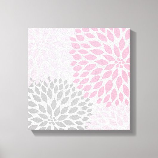 Roze en Grijs Dahlia Square Wall Art Canvas Afdruk (Voorkant)