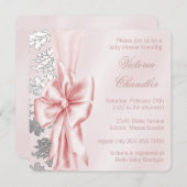 Roze en grijs Damask Baby shower Kaart (Voorkant / Achterkant)