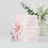 Roze en grijs Damask Baby shower Kaart (Staand voorkant)
