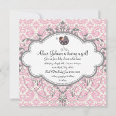 Roze en grijs Damask Baby shower Kaart (Achterkant)