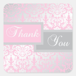 Roze en grijs Damask Dank u Sticker