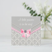 Roze en Grijs Damask Roze Bow Princess Baby shower Kaart (Staand voorkant)