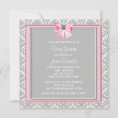 Roze en Grijs Damask Roze Bow Princess Baby shower Kaart (Achterkant)