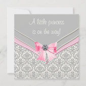 Roze en Grijs Damask Roze Bow Princess Baby shower Kaart (Voorkant)