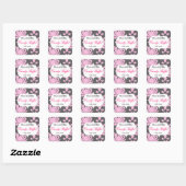 Roze en Grijs Damask Snoep Buffet Sticker (Vel)