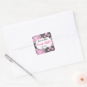 Roze en Grijs Damask Snoep Buffet Sticker (Envelop)