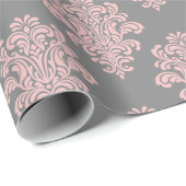 Roze en grijs damast patroon cadeaupapier (Rol Hoek)
