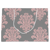 Roze en grijs damast patroon groot cadeauzakje (Voorkant)