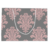 Roze en grijs damast patroon groot cadeauzakje (Achterkant)