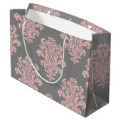 Roze en grijs damast patroon groot cadeauzakje (Achterkant Gekanteld)