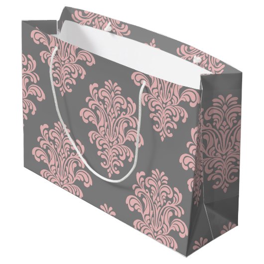 Roze en grijs damast patroon groot cadeauzakje (Achterkant Gekanteld)