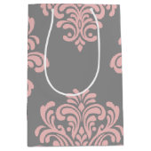 Roze en grijs damast patroon medium cadeauzakje (Voorkant)