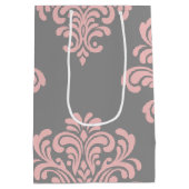 Roze en grijs damast patroon medium cadeauzakje (Achterkant)