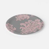 Roze en grijs damast patroon papieren bordje (Gekanteld)
