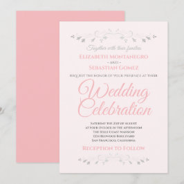 Roze en Grijs Eenvoudige Elegante Huwelijksuitnodi Kaart