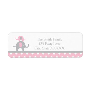 Roze en grijs Elephant Return Address Label