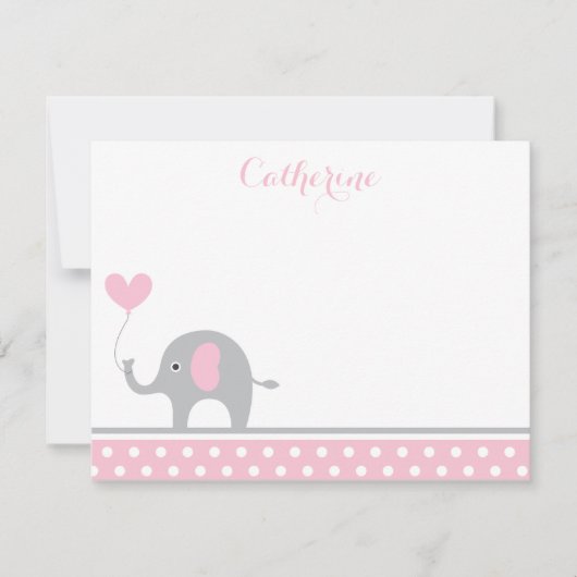 Roze en grijs ellephant hartstuk Hartelijk dank Notitiekaartje (Voorkant)