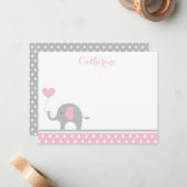 Roze en grijs ellephant hartstuk Hartelijk dank Notitiekaartje (Voorkant / Achterkant in situ)