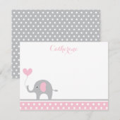 Roze en grijs ellephant hartstuk Hartelijk dank Notitiekaartje (Voorkant / Achterkant)